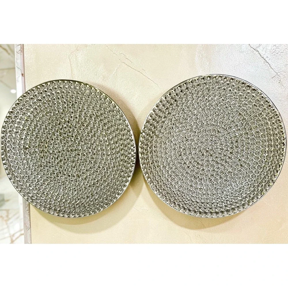 2 Benzara Silver Hammered Ceramic Decorative Plate 12